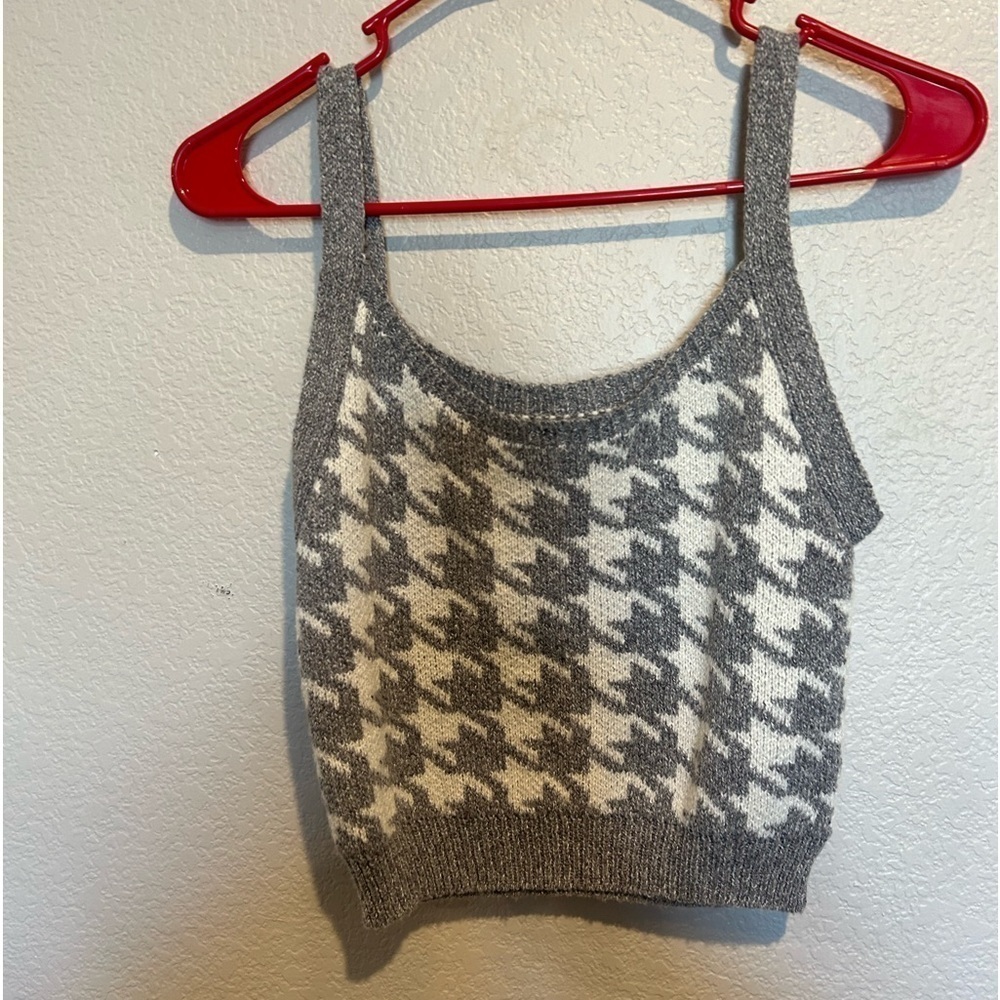 B11.06 SHEIN Cardigan Set Houndstooth Tank Sweater Gray/White S - Picture 4 of 5